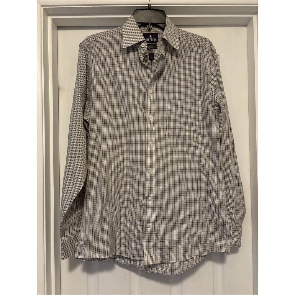 Stafford Travel Button‎ Up Shirt Mens 15 34/35 Long Sleeve Mixed Plaid Lot Of 4 - Picture 4 of 9